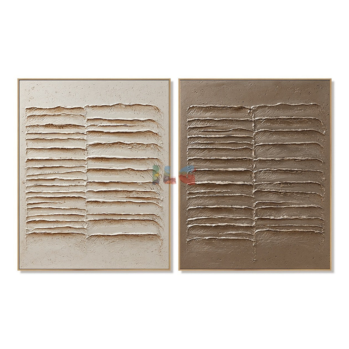 Folded Earth Lines Pair – Abstract Wabi-Sabi Relief Wall Art