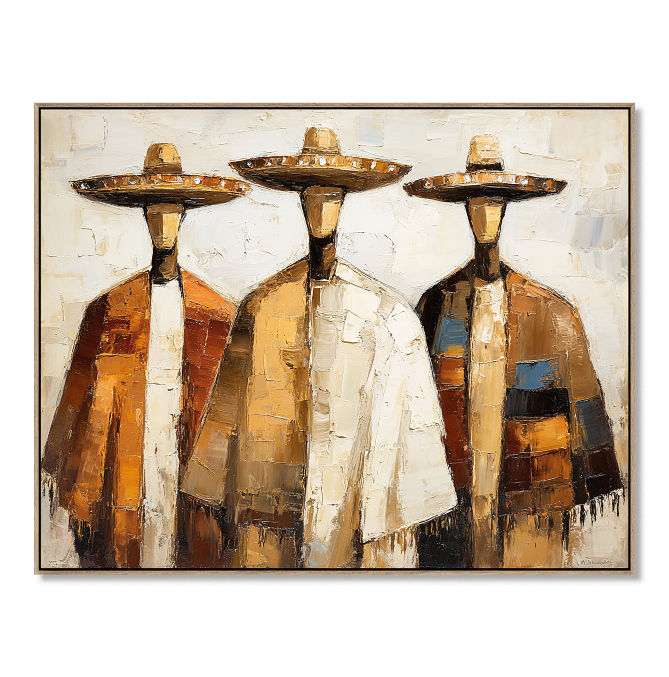 Golden Companions – Southwestern Abstract Figure Wall Art Textured Oil Painting