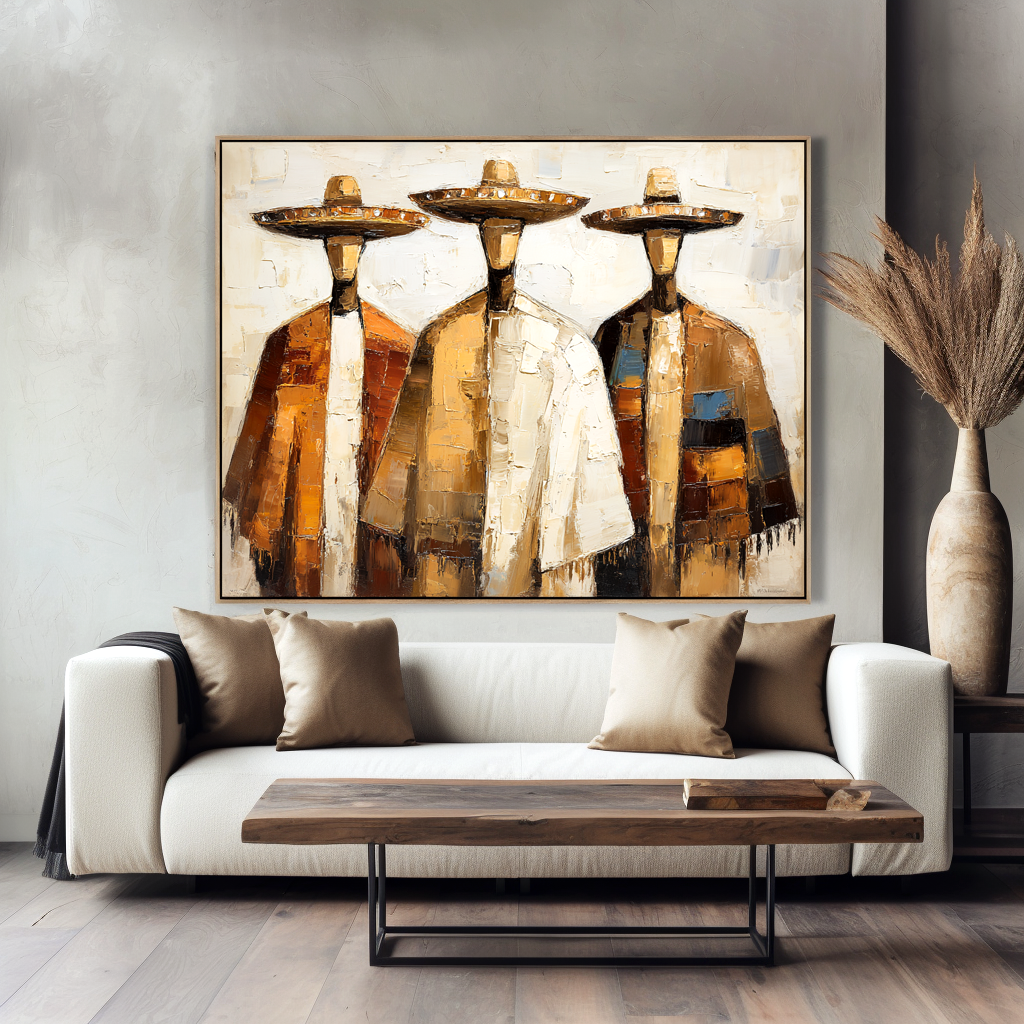 Golden Companions – Southwestern Abstract Figure Wall Art Textured Oil Painting