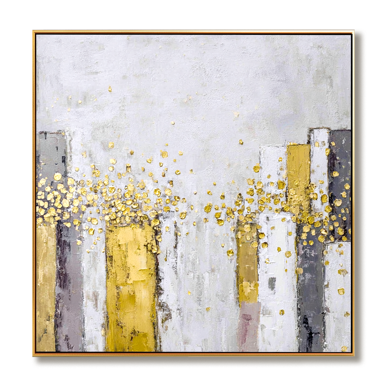 Golden Radiance - Abstract Gold Leaf Oil Painting, Textured Modern Canvas Wall Art