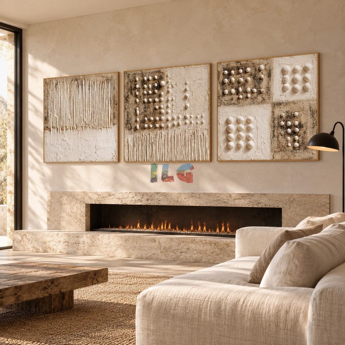 Ivory Relief Trio – Textured Geometric Wall Art