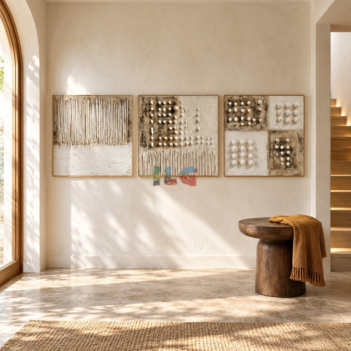 Ivory Relief Trio – Textured Geometric Wall Art
