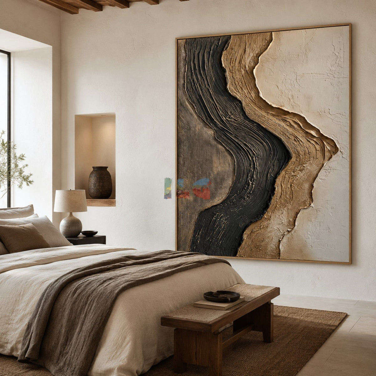 Noir Gilded Drift – Abstract Organic Textured Wall Art