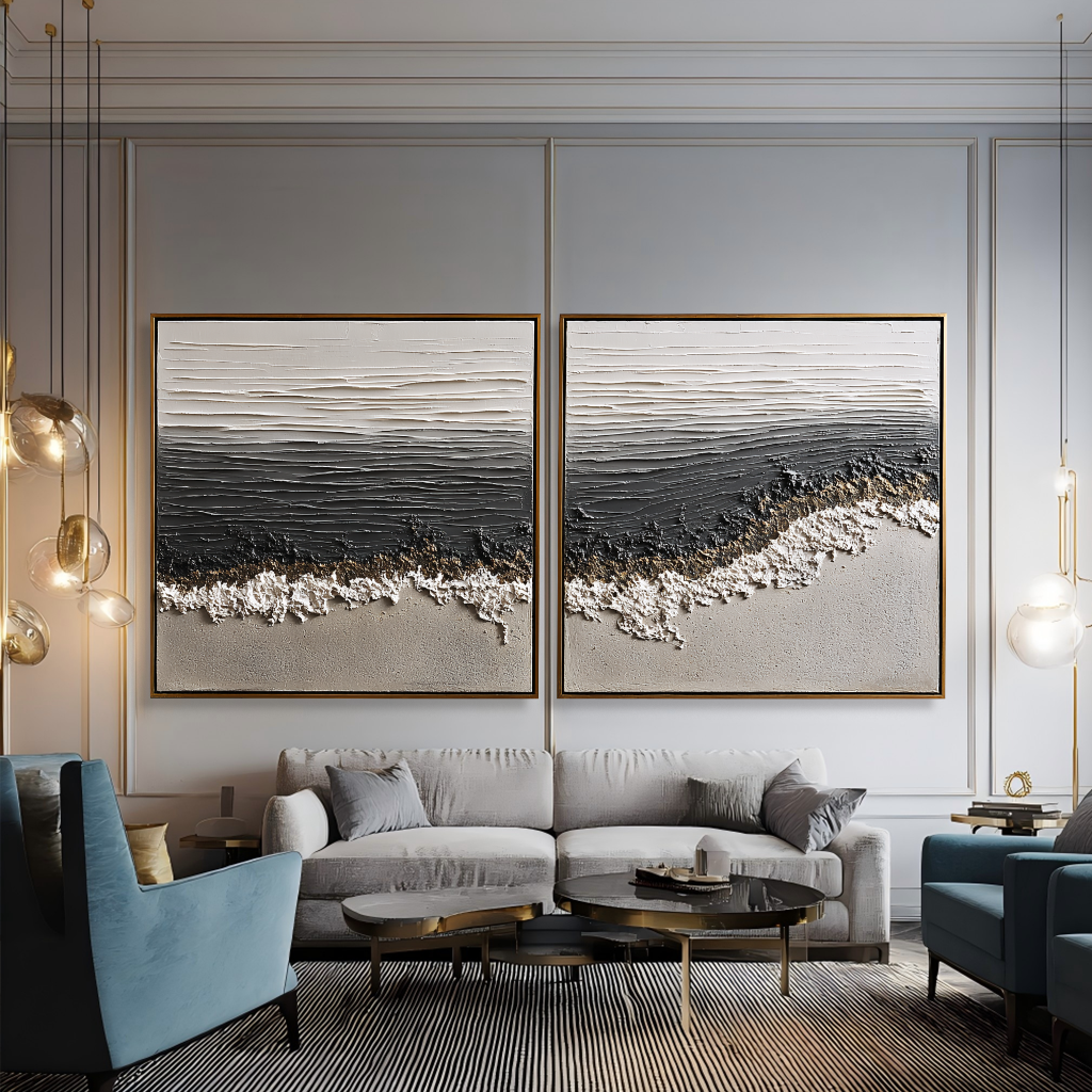 Oceanic Tranquility – Hand-Painted Textured Coastal Canvas Art