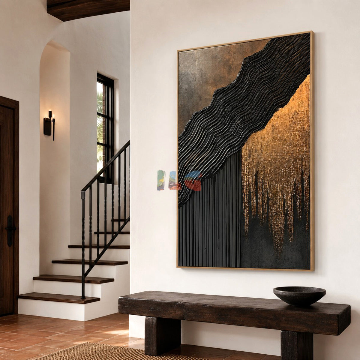 Onyx Cascade Divide – Abstract Wabi-Sabi Textured Wall Art