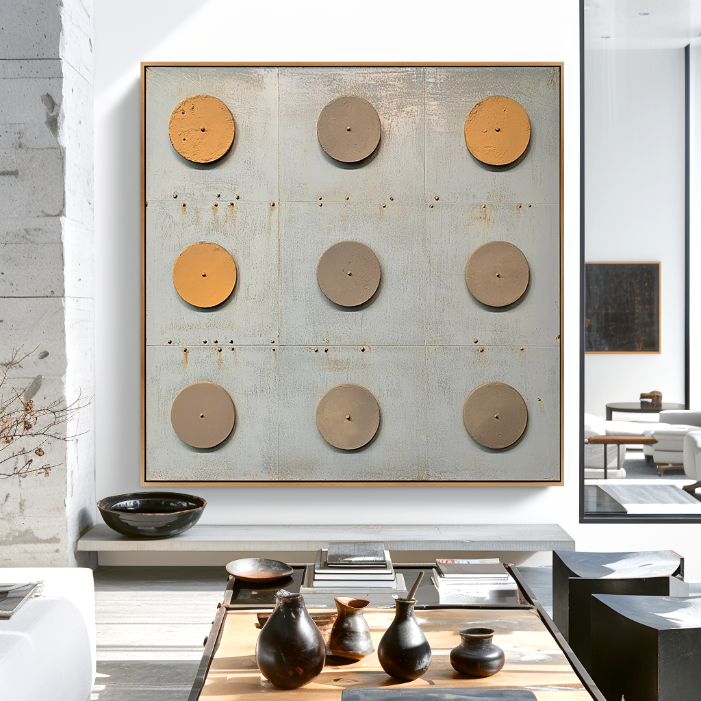 Ordered Silence - Minimalist Geometric Industrial Abstract Oil Painting