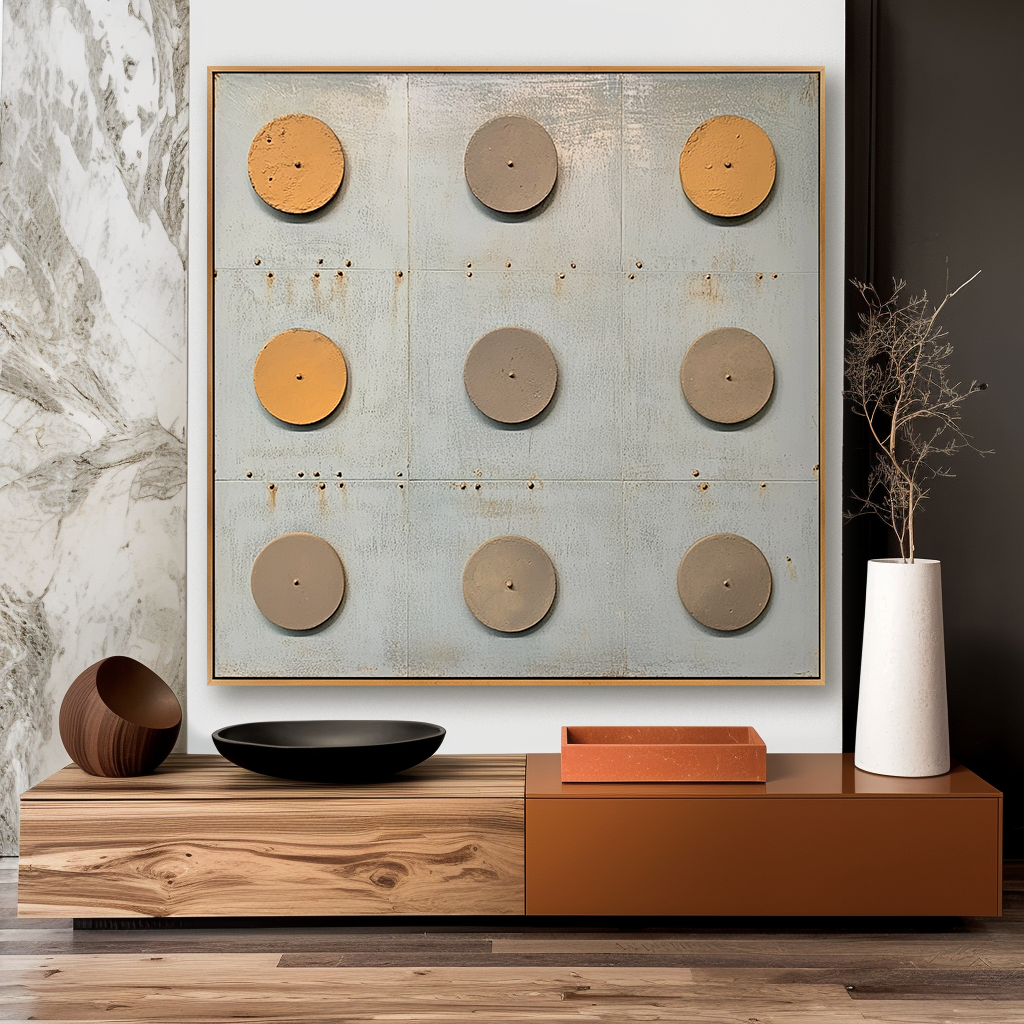 Ordered Silence - Minimalist Geometric Industrial Abstract Oil Painting