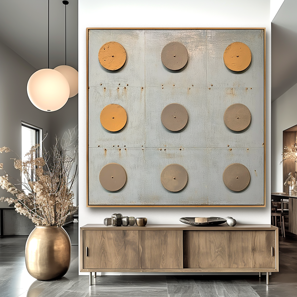 Ordered Silence - Minimalist Geometric Industrial Abstract Oil Painting