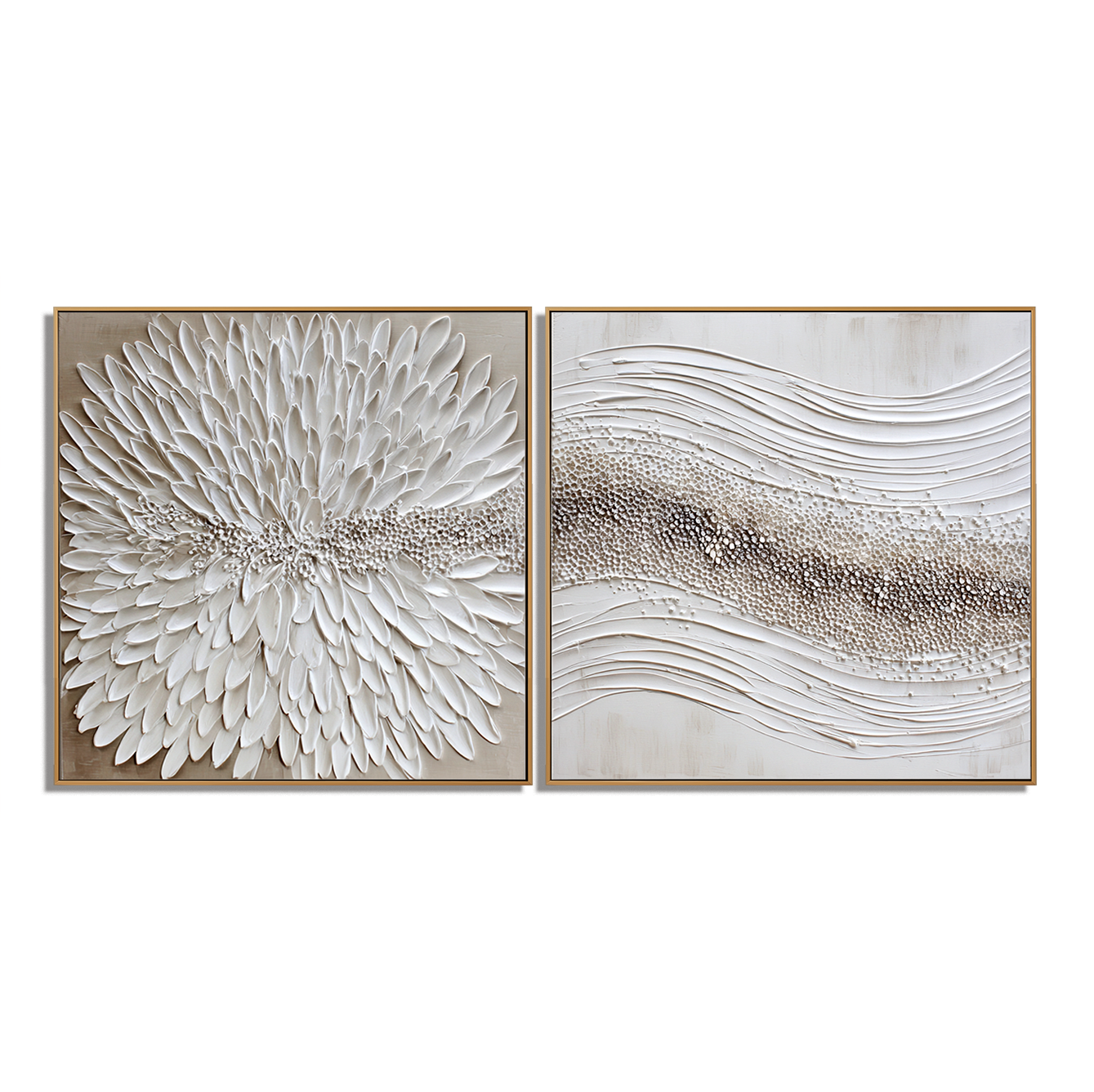 Quiet Bloom Rhythm – Textured Abstract Diptych Wall Art