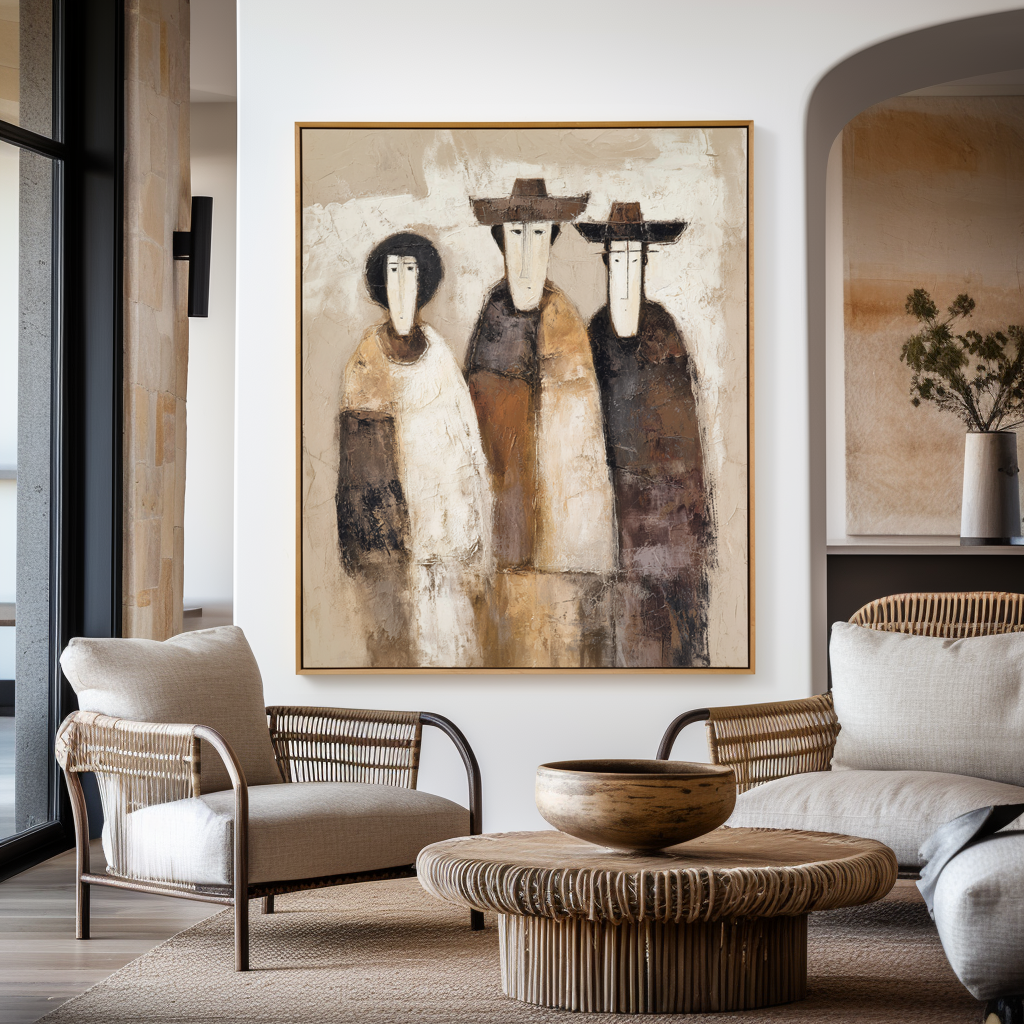 Quiet Companions – Modern Abstract Figure Wall Art – Neutral Contemporary Oil Painting