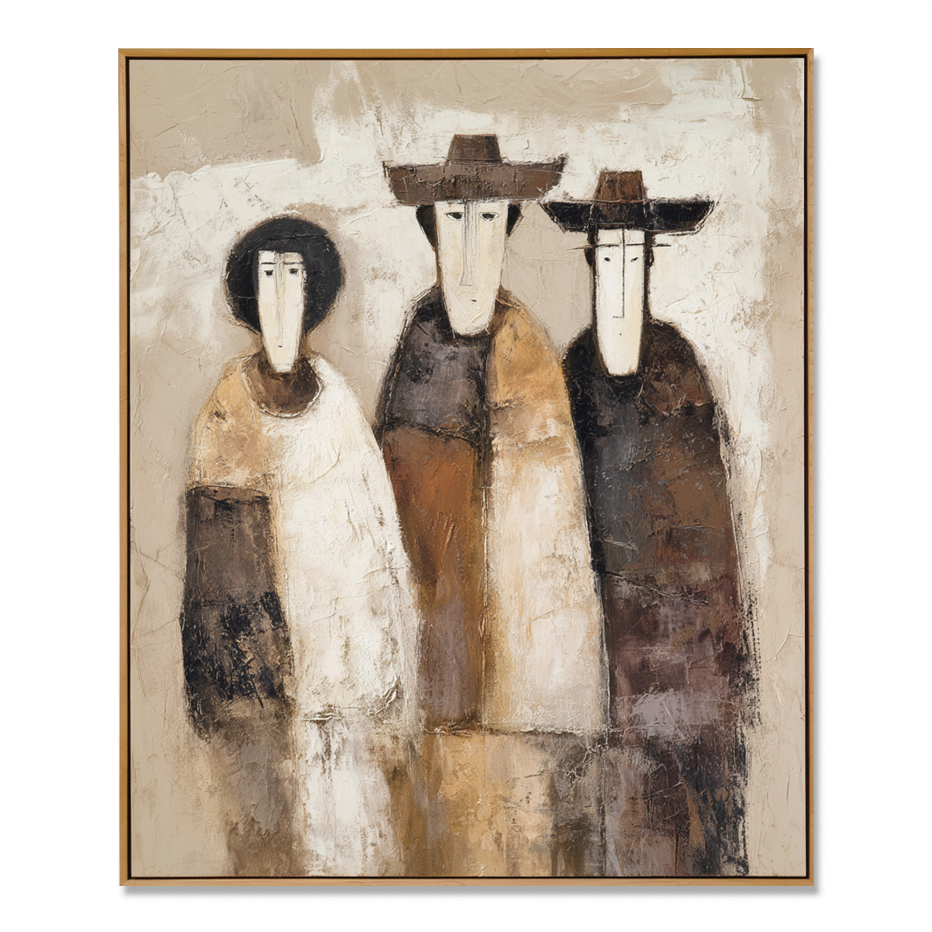 Quiet Companions – Modern Abstract Figure Wall Art – Neutral Contemporary Oil Painting