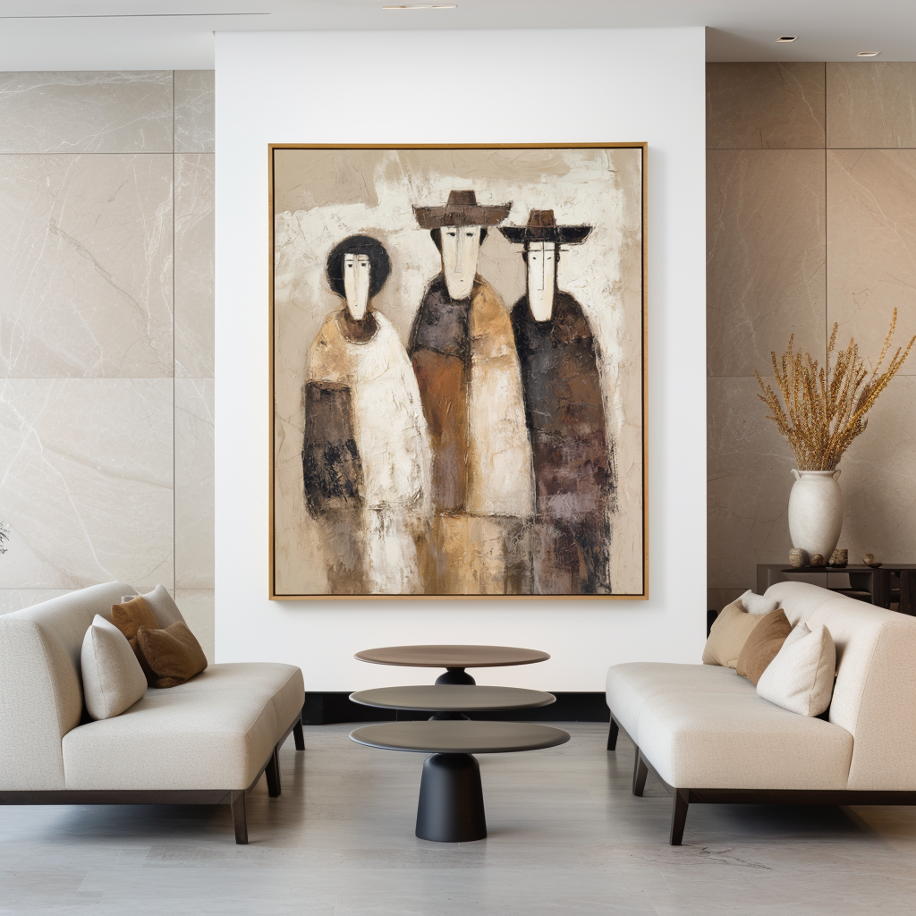 Quiet Companions – Modern Abstract Figure Wall Art – Neutral Contemporary Oil Painting
