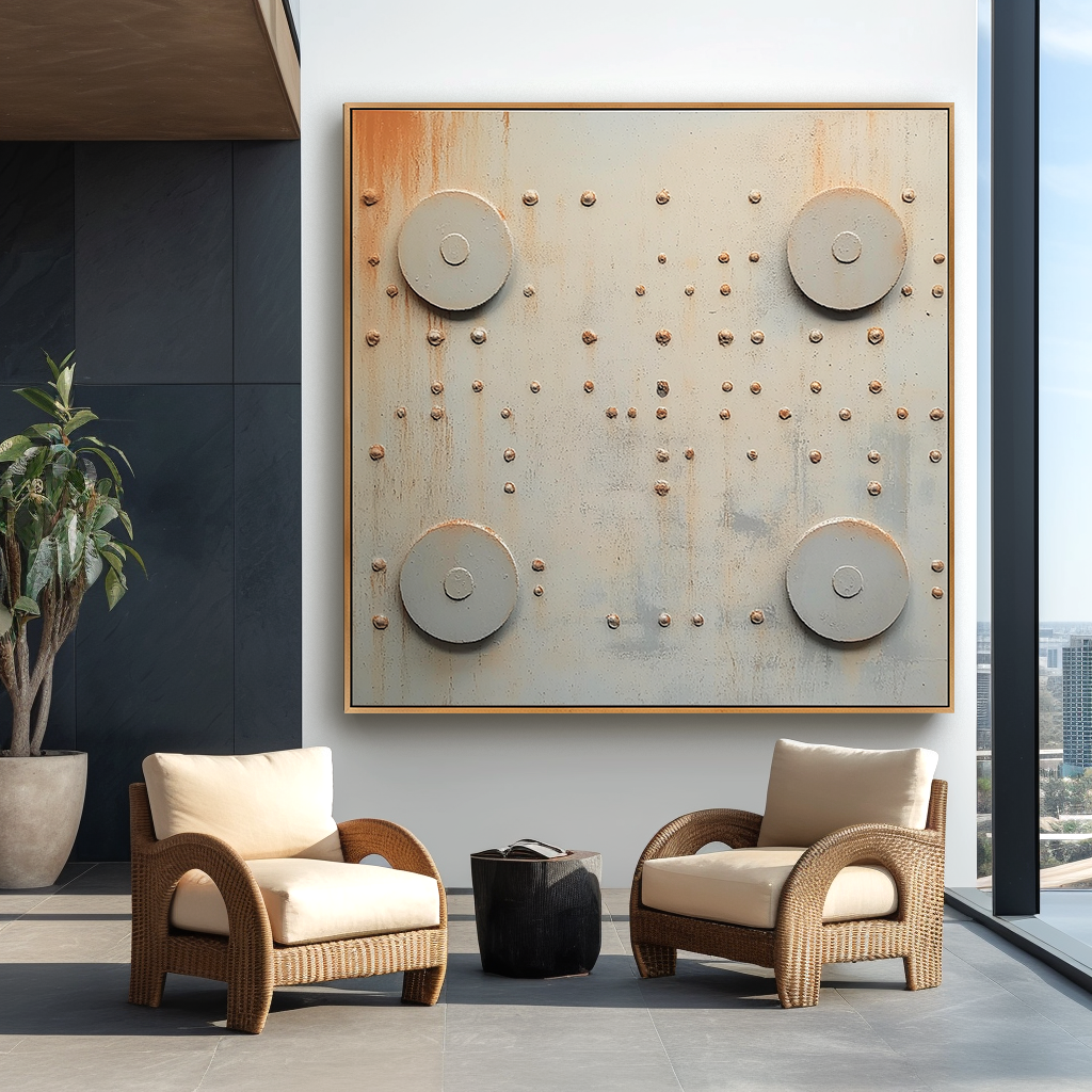 Quiet Structure - Minimalist Industrial Abstract Oil Painting