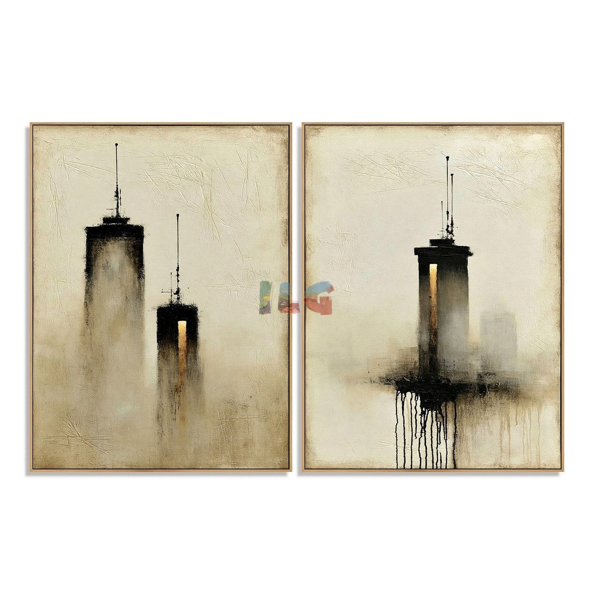 Shadow Signal Towers – Abstract Urban Textured Wall Art