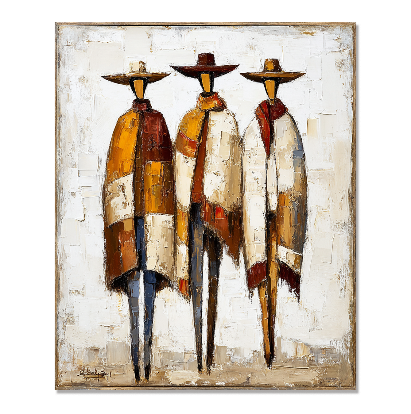 Silent Nomads – Modern Southwestern Abstract Figure Wall Art – Textured Oil Painting