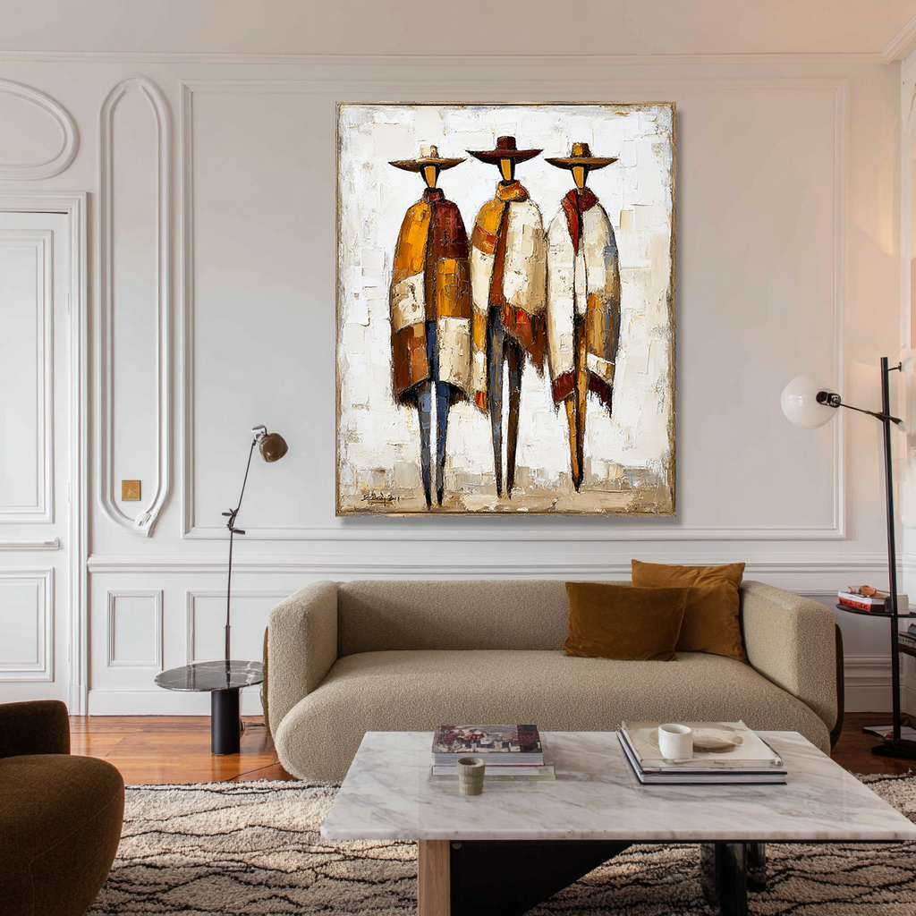 Silent Nomads – Modern Southwestern Abstract Figure Wall Art – Textured Oil Painting