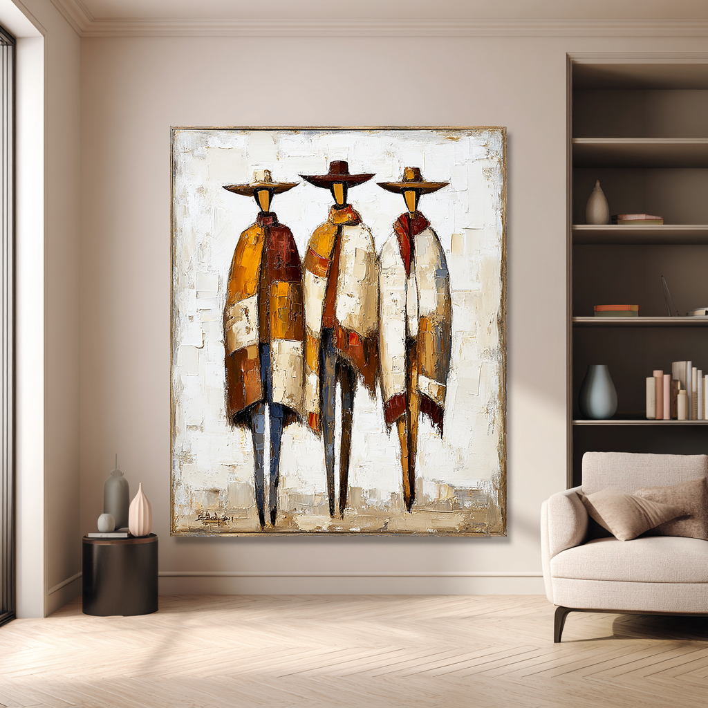 Silent Nomads – Modern Southwestern Abstract Figure Wall Art – Textured Oil Painting