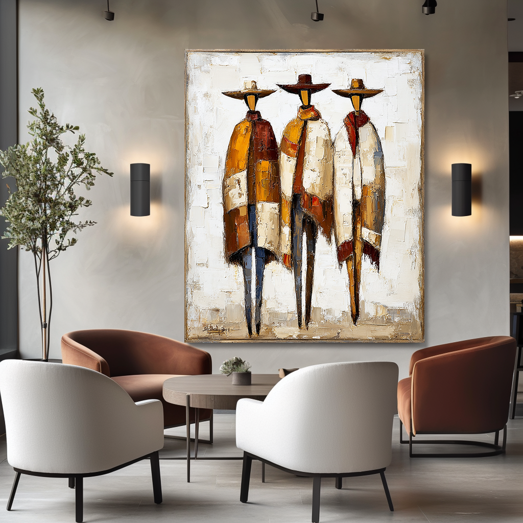 Silent Nomads – Modern Southwestern Abstract Figure Wall Art – Textured Oil Painting