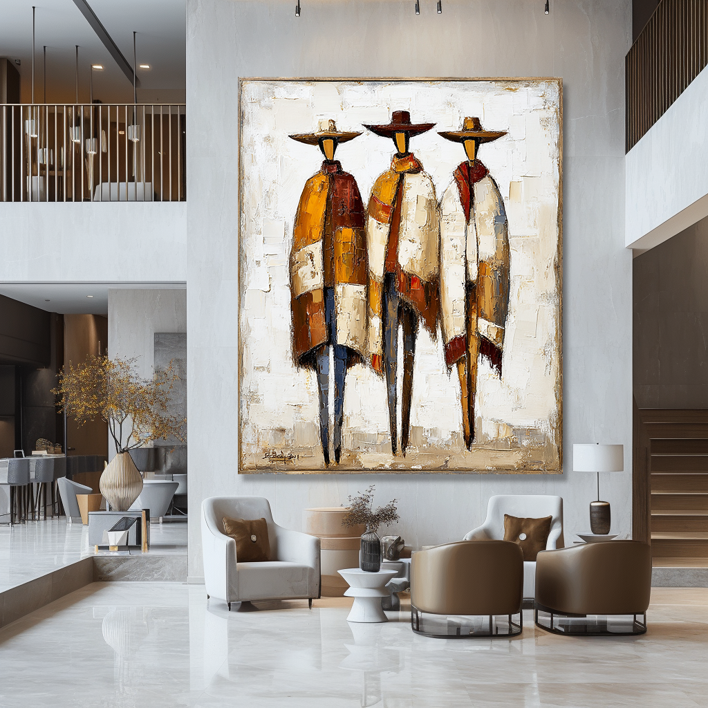 Silent Nomads – Modern Southwestern Abstract Figure Wall Art – Textured Oil Painting