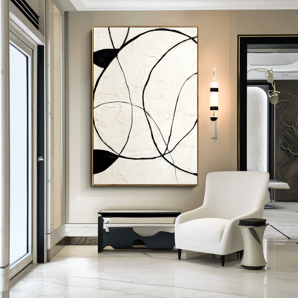 Silent Rhythm - Minimalist Black and White Abstract Oil Painting, Modern Textured Wall Art