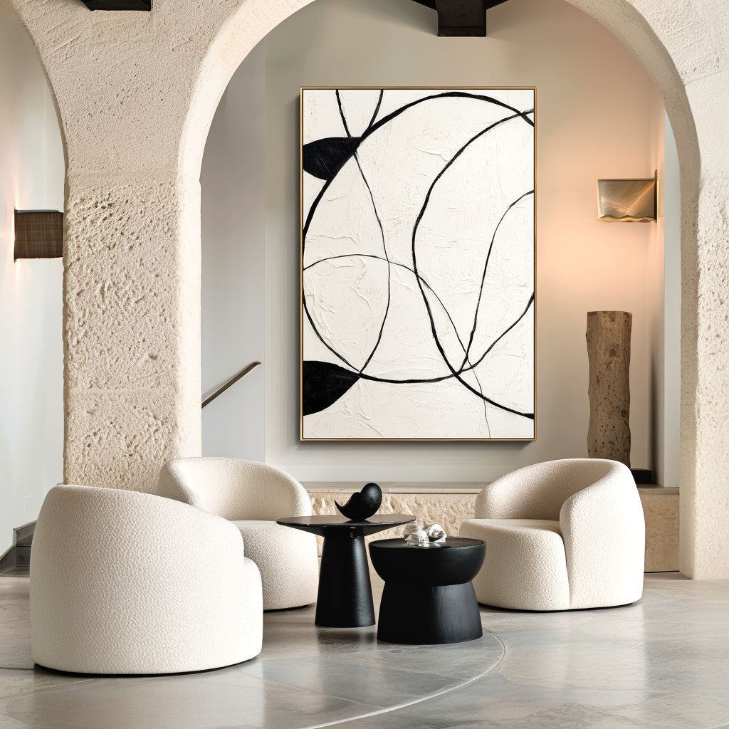 Silent Rhythm - Minimalist Black and White Abstract Oil Painting, Modern Textured Wall Art