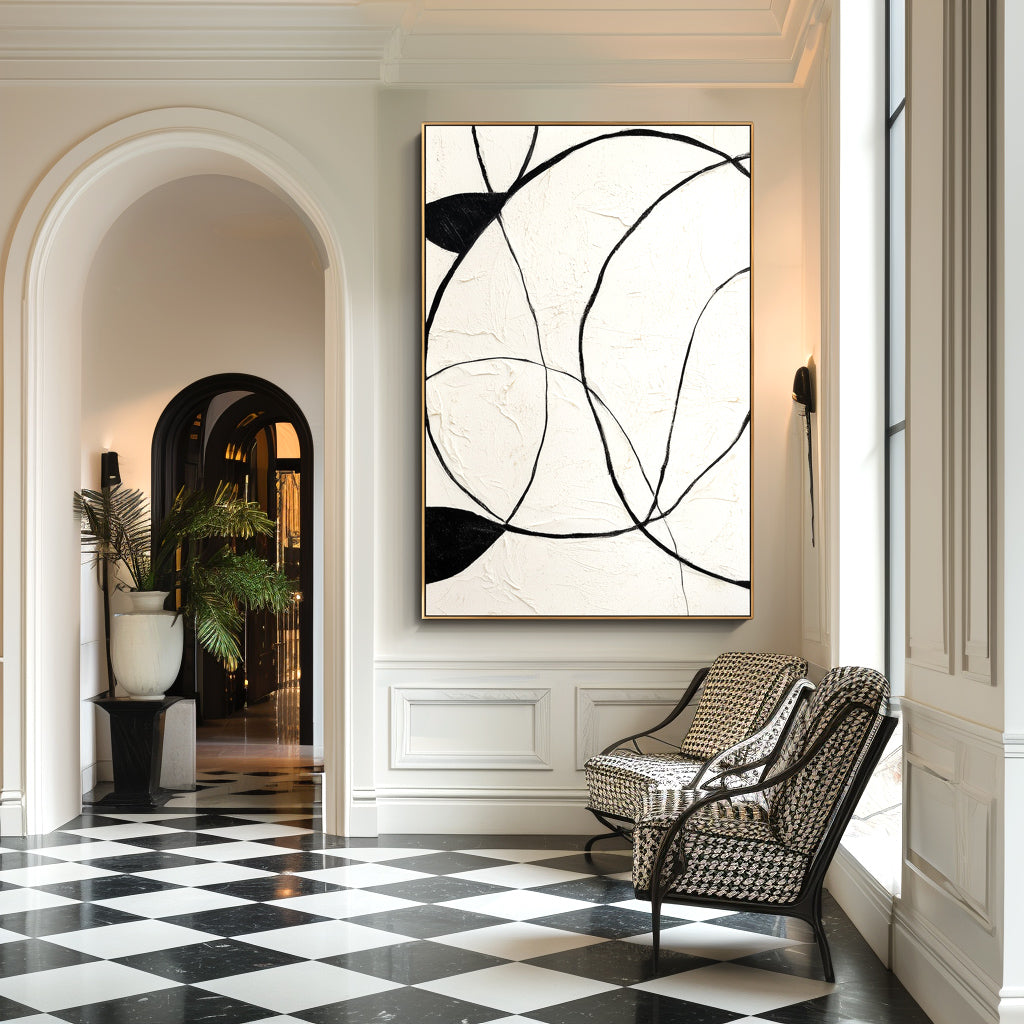 Silent Rhythm - Minimalist Black and White Abstract Oil Painting, Modern Textured Wall Art