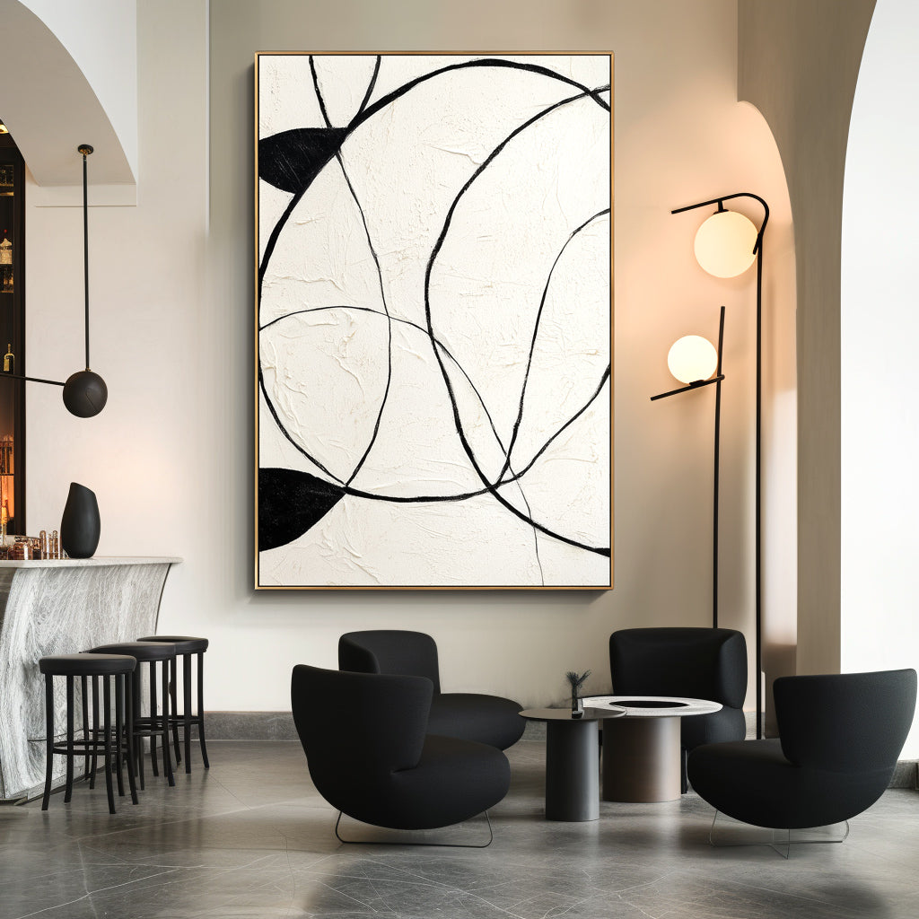 Silent Rhythm - Minimalist Black and White Abstract Oil Painting, Modern Textured Wall Art