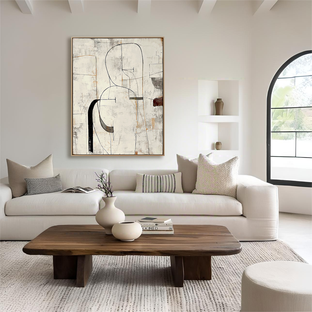 Traces of Silence - Minimalist Abstract Line Oil Painting, Modern Textured Canvas Wall Art