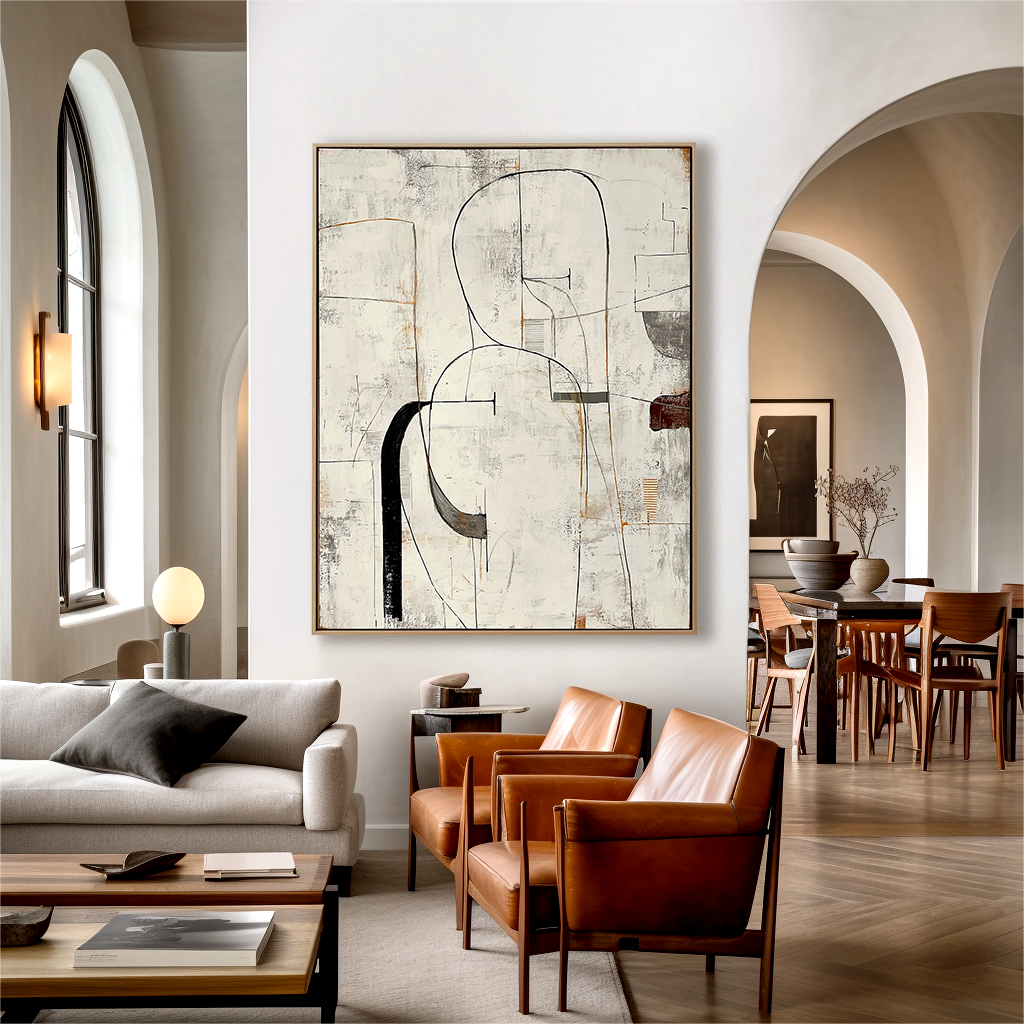 Traces of Silence - Minimalist Abstract Line Oil Painting, Modern Textured Canvas Wall Art