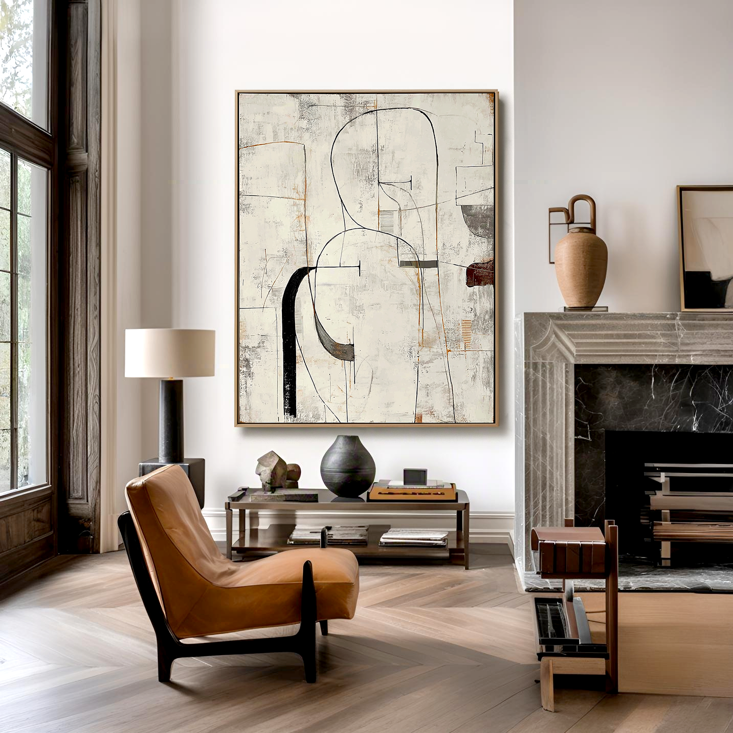 Traces of Silence - Minimalist Abstract Line Oil Painting, Modern Textured Canvas Wall Art