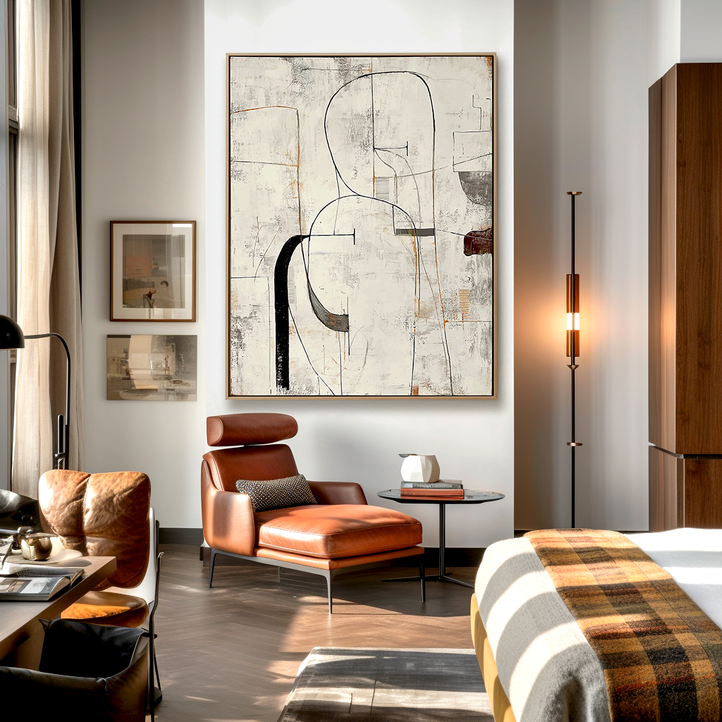 Traces of Silence - Minimalist Abstract Line Oil Painting, Modern Textured Canvas Wall Art