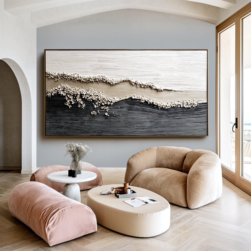 Waves of Serenity – Hand-Painted Textured Ocean Canvas Art