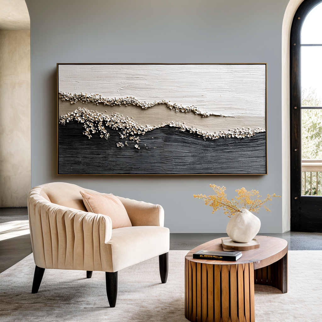 Waves of Serenity – Hand-Painted Textured Ocean Canvas Art