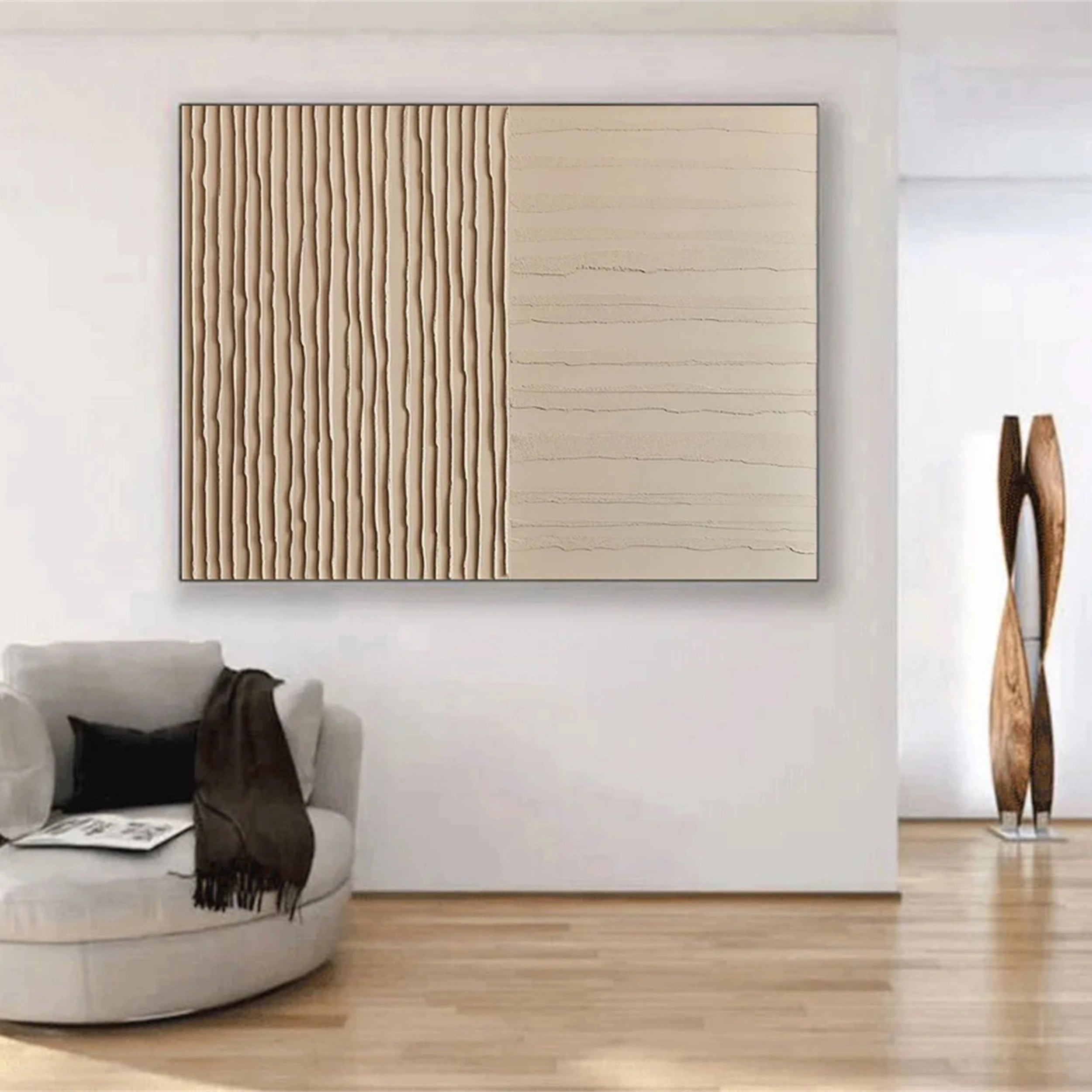 Linear Serenity – Hand-Painted Textured Abstract Canvas Art