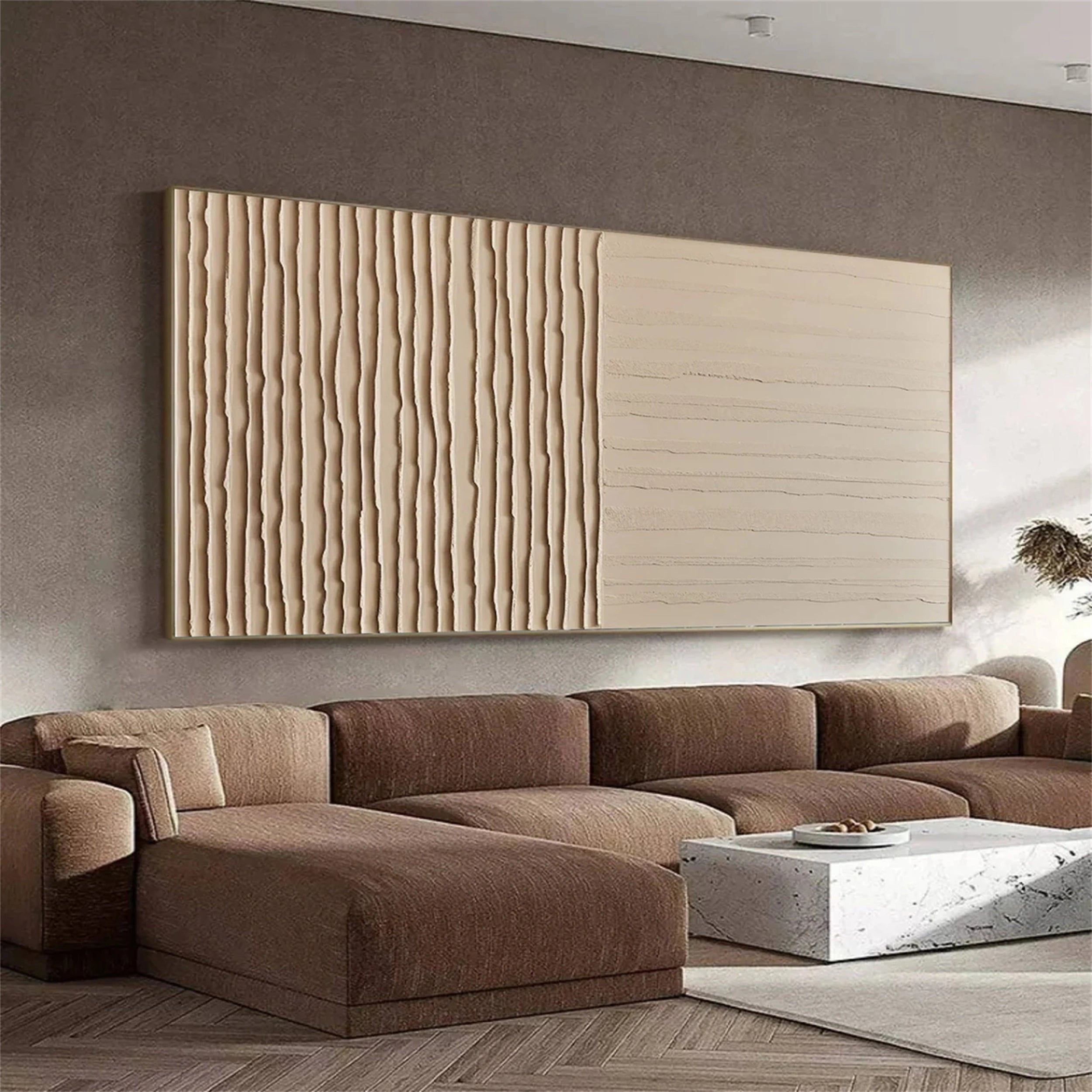 Linear Serenity – Hand-Painted Textured Abstract Canvas Art