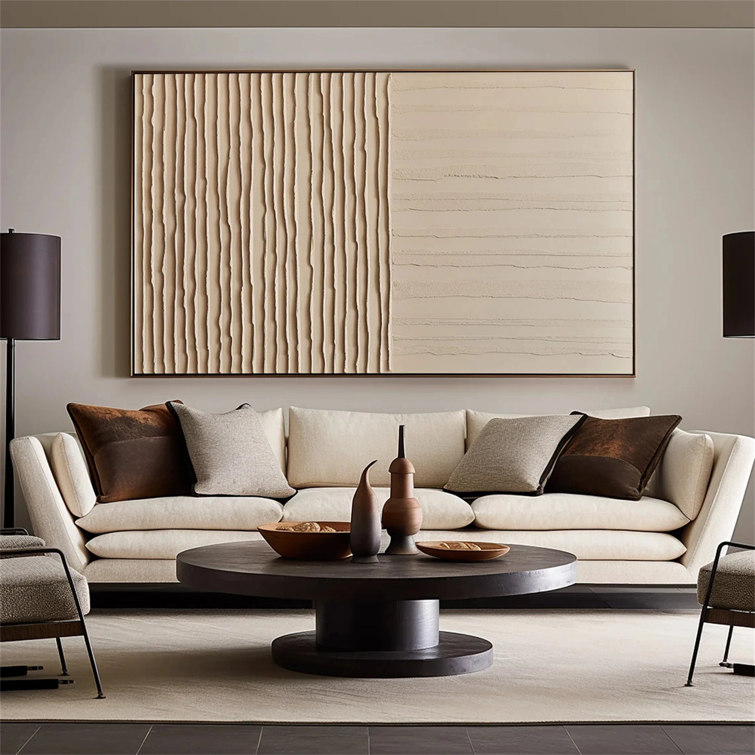Linear Serenity – Hand-Painted Textured Abstract Canvas Art