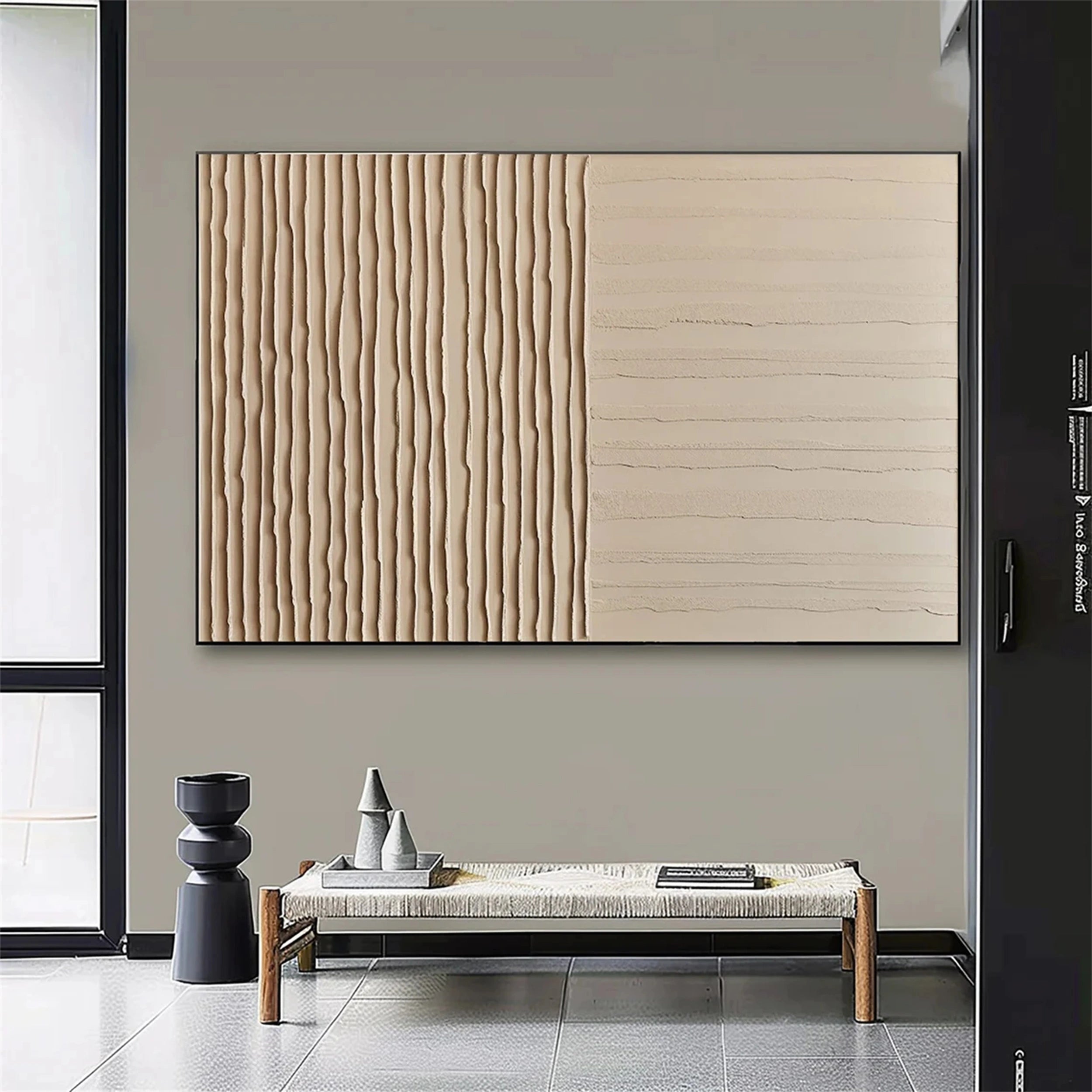 Linear Serenity – Hand-Painted Textured Abstract Canvas Art