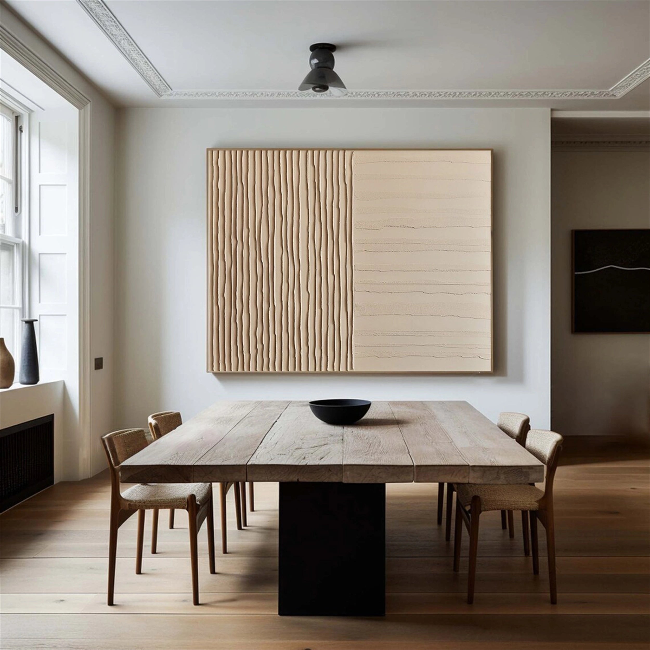 Linear Serenity – Hand-Painted Textured Abstract Canvas Art