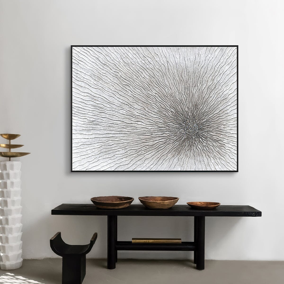 Radiant Burst – White Textured Abstract Painting on Canvas