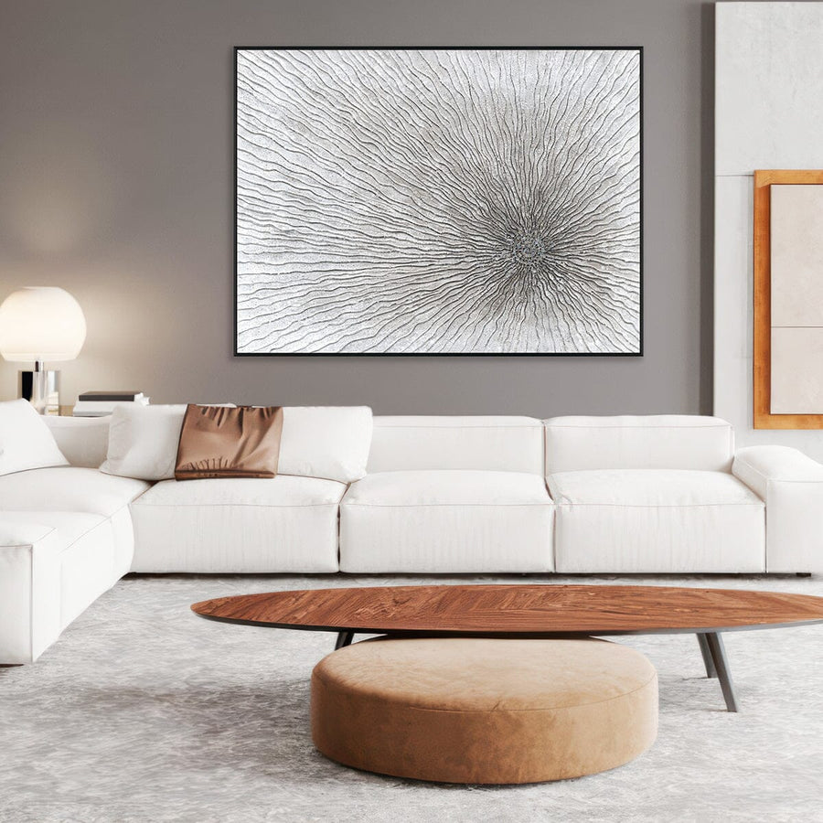Radiant Burst – White Textured Abstract Painting on Canvas