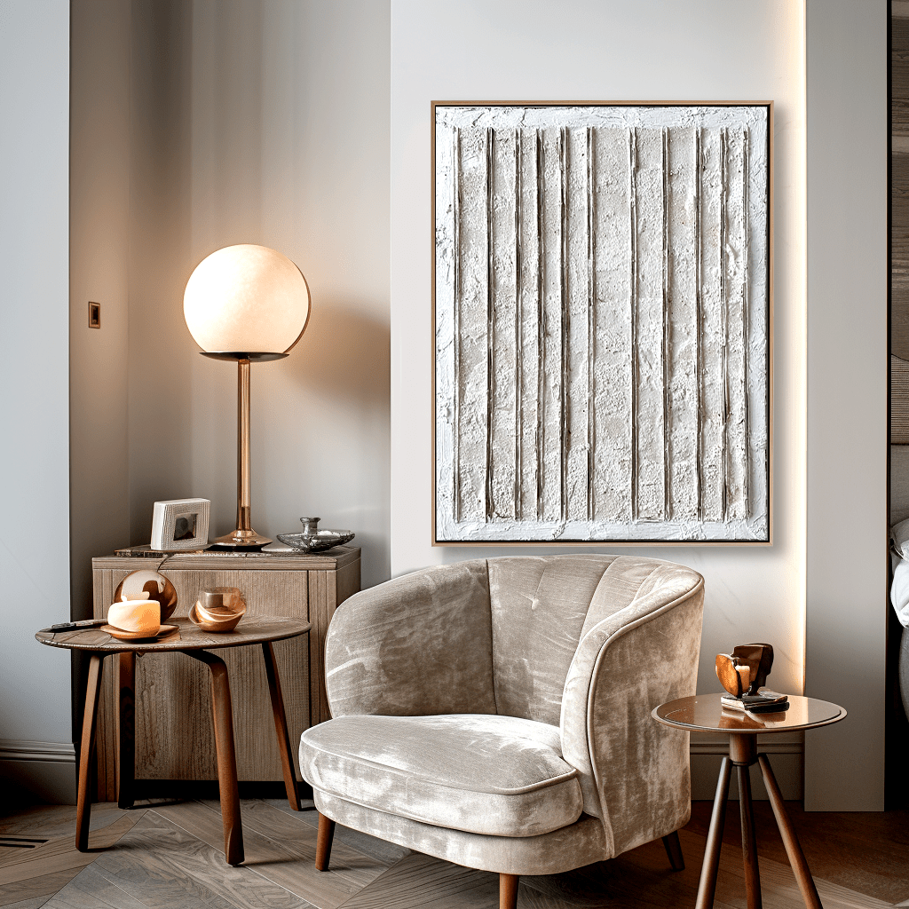 Silent Structure – White Linear Textured Abstract Painting