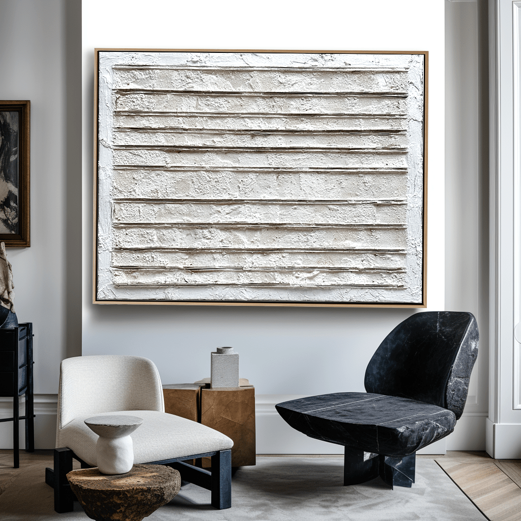 Silent Structure – White Linear Textured Abstract Painting