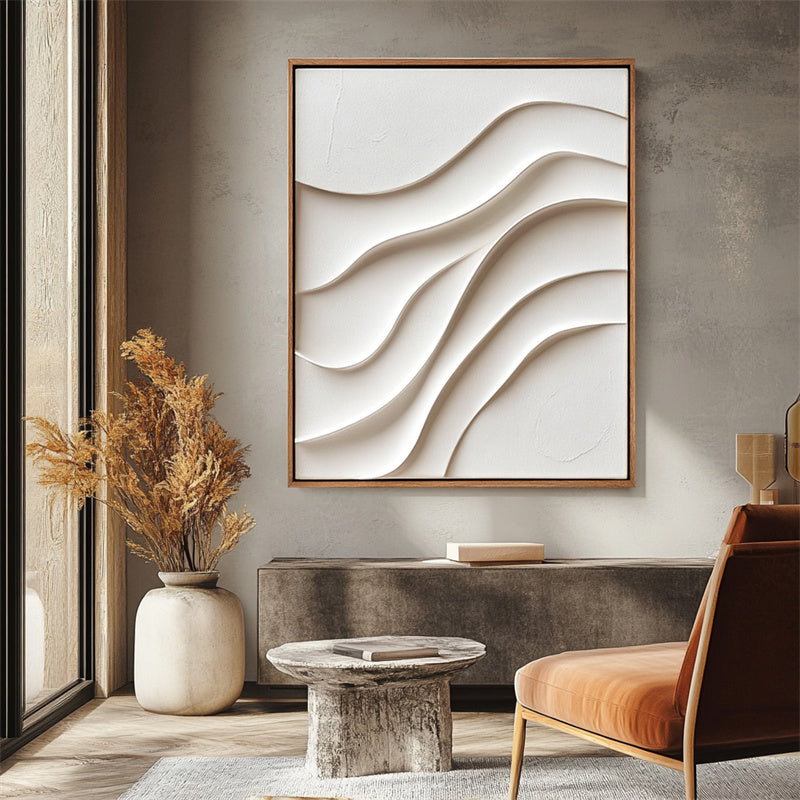 white minimalist sculpture painting for modern decor