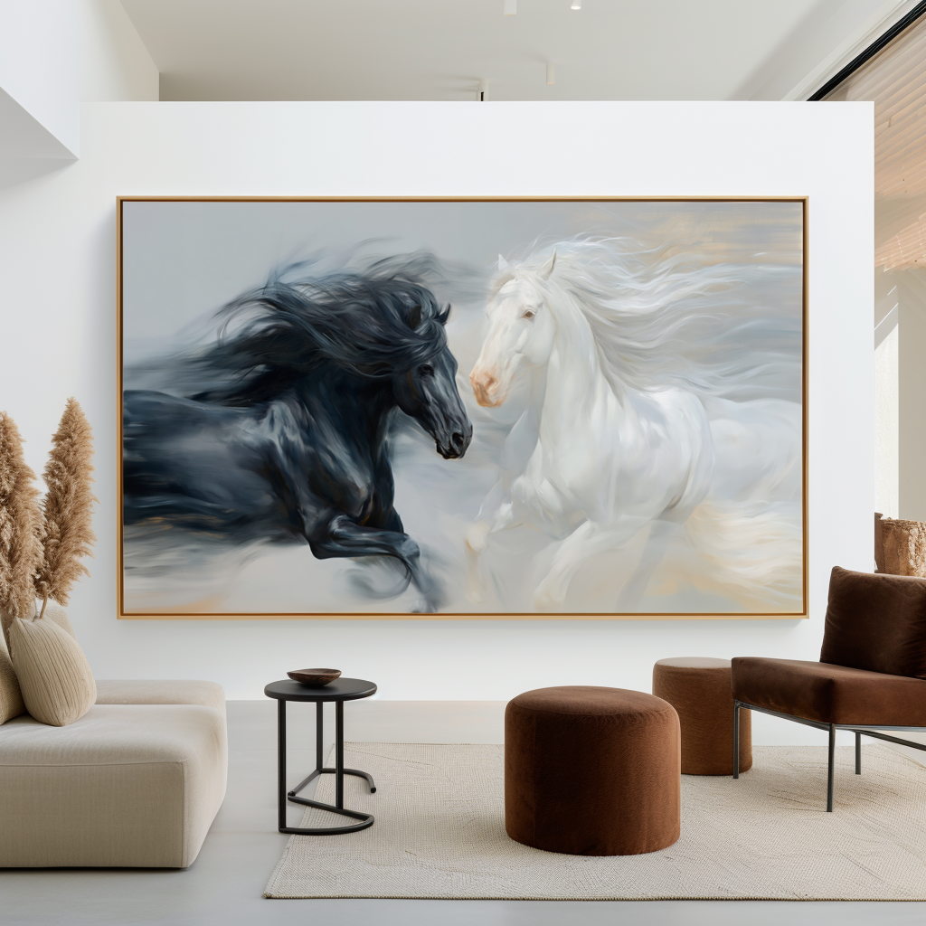 Quiet Contrast - Black and White Horse Canvas Art