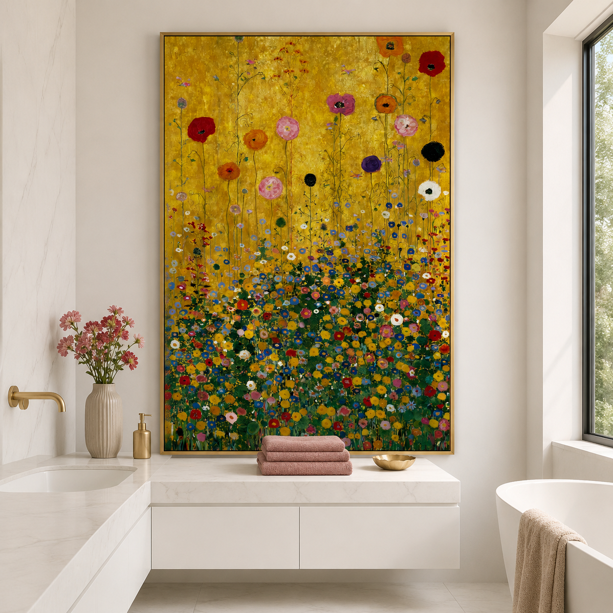 Sunlit Blossom Field – Hand-Painted Textured Floral Canvas Wall Art
