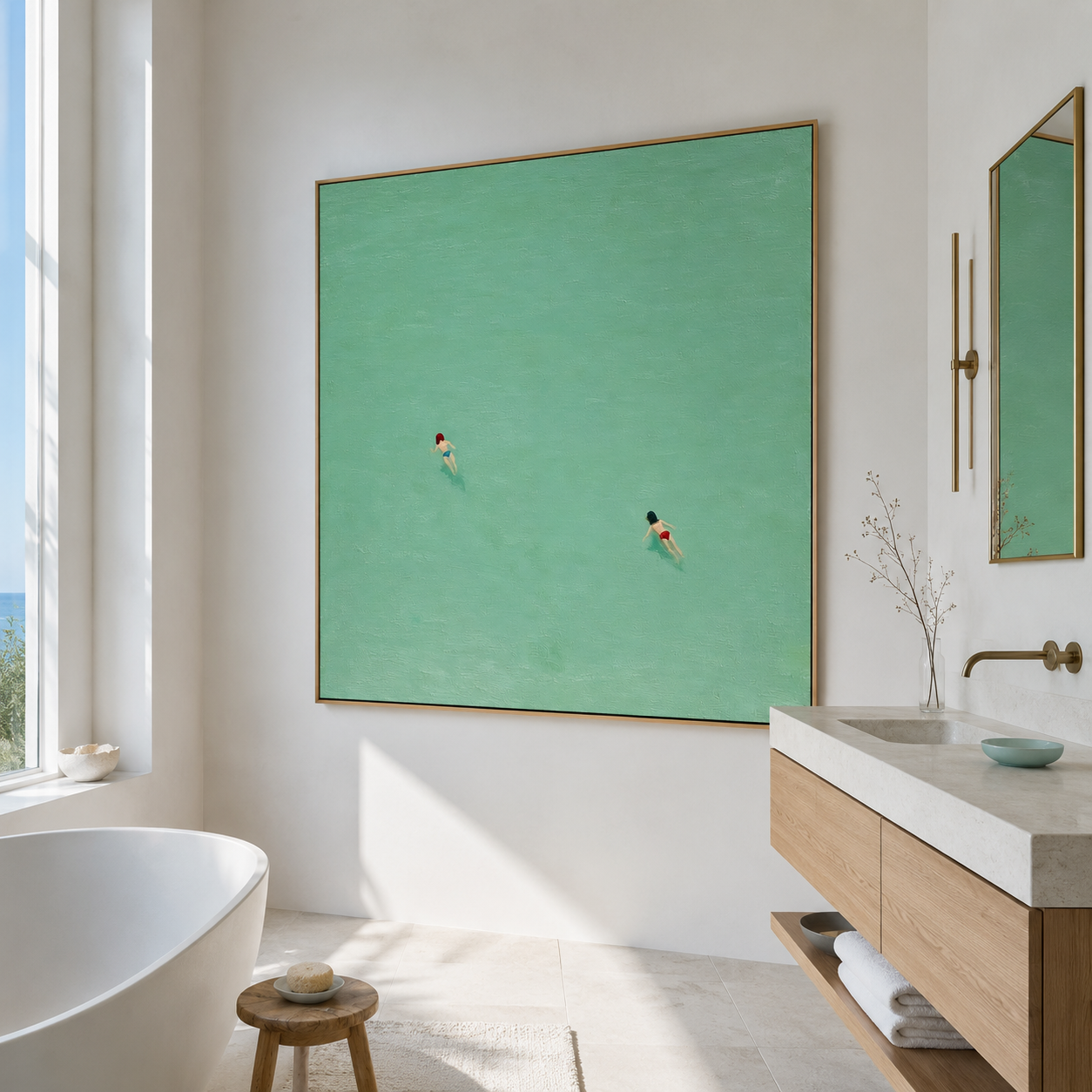 Silent Tide Escape - Hand-Painted Minimalist Coastal Art Acoustic Panel