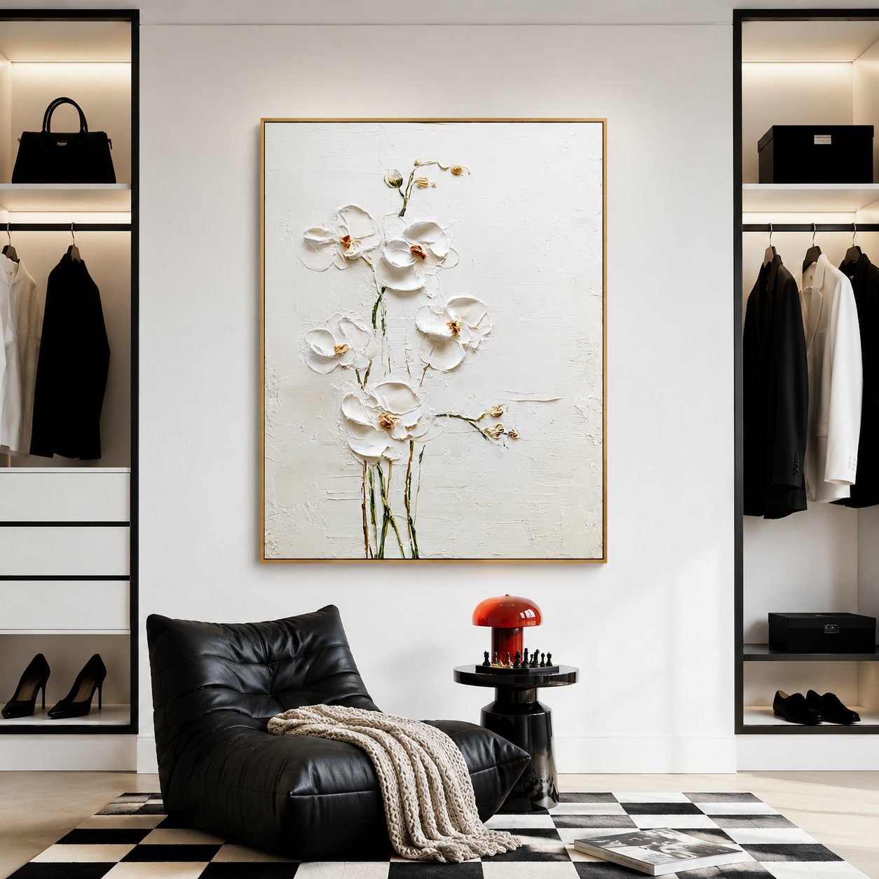 Moonlit Ivory Bloom - Hand-Painted Floral Art Acoustic Panel