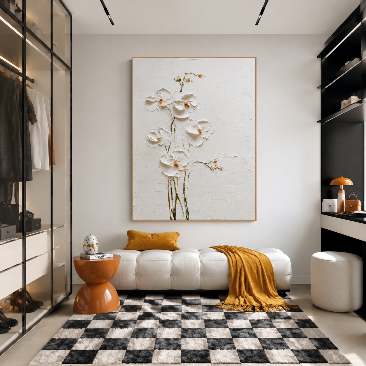 Moonlit Ivory Bloom - Hand-Painted Floral Art Acoustic Panel