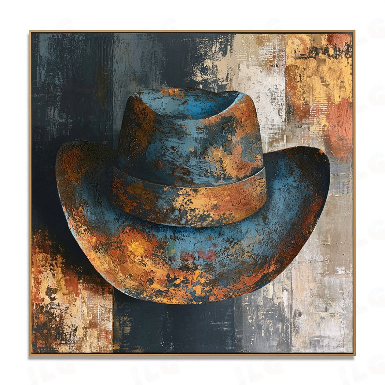 Rust & Indigo Fedora – Textured Abstract Wall Art