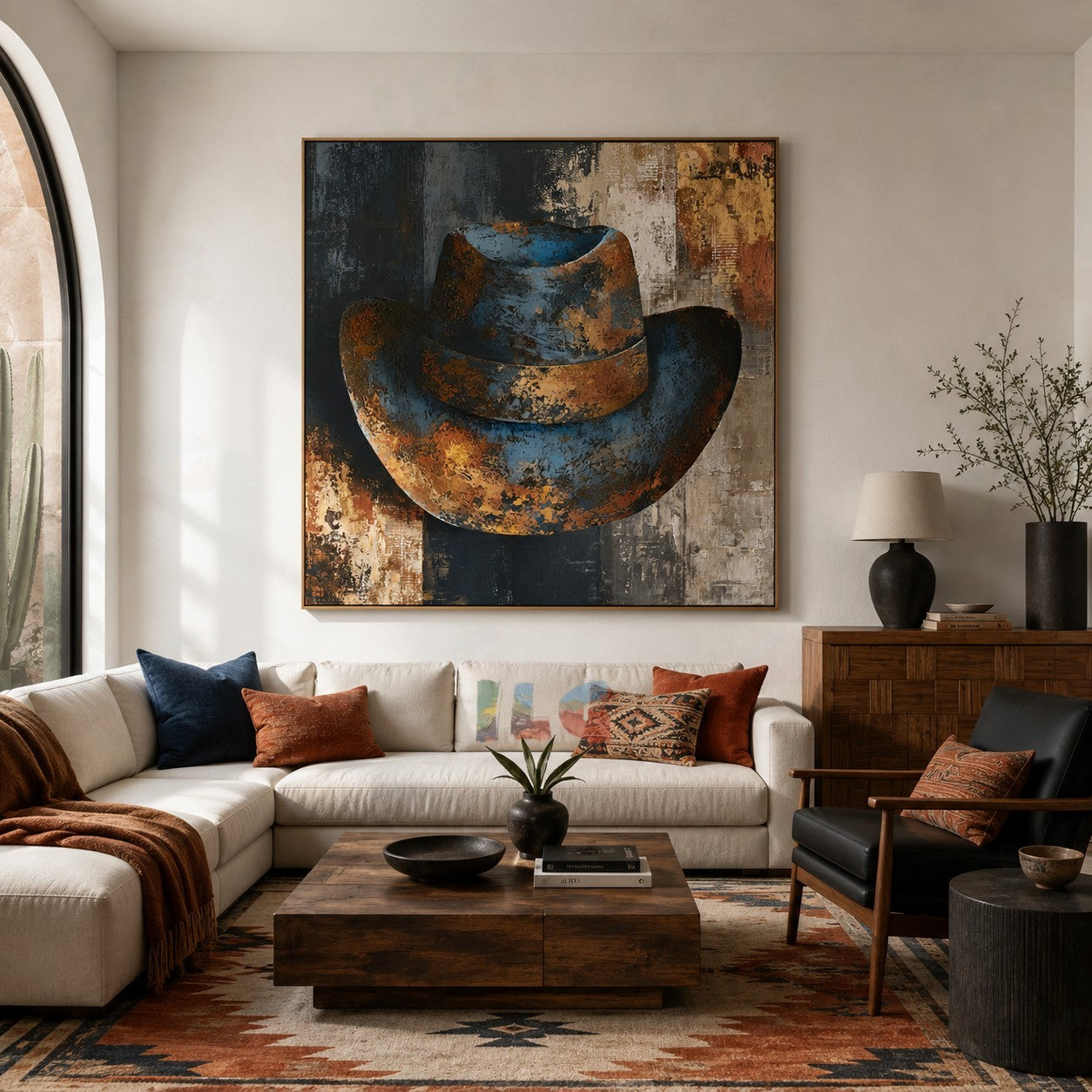 Rust & Indigo Fedora – Textured Abstract Wall Art